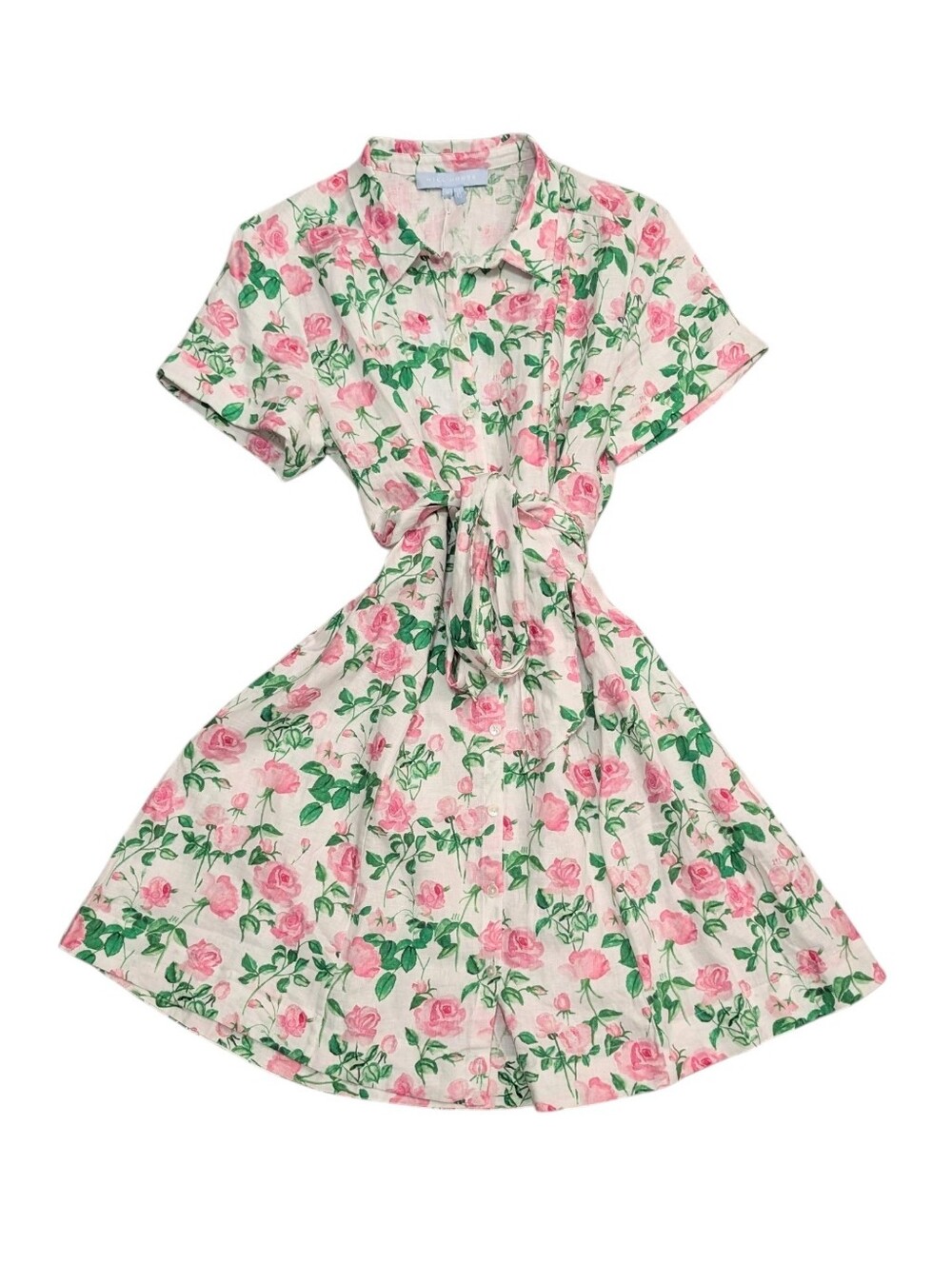 Hill House Laura Dress Pink Roses 100% Linen Size Medium NWT